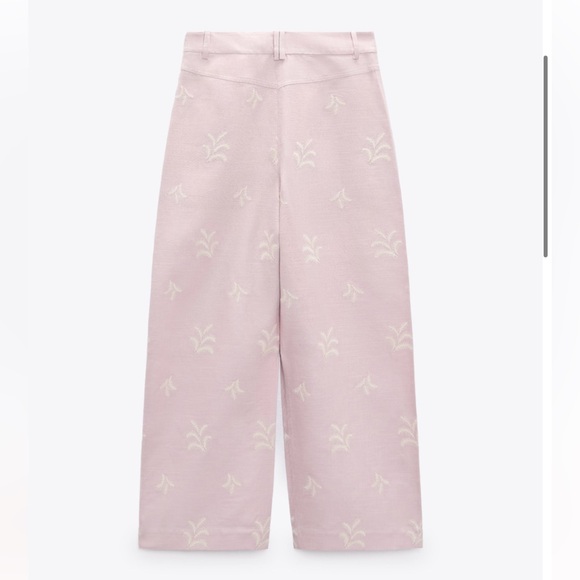 ZARA EMBROIDERED LINEN BLEND PANTS - Picture 10 of 11